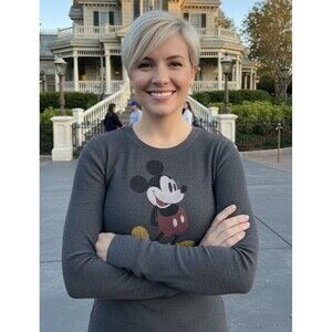 DISNEY Gray Long Sleeve Mickey Mouse Thermal w/Red Side Stitching Juniors XL